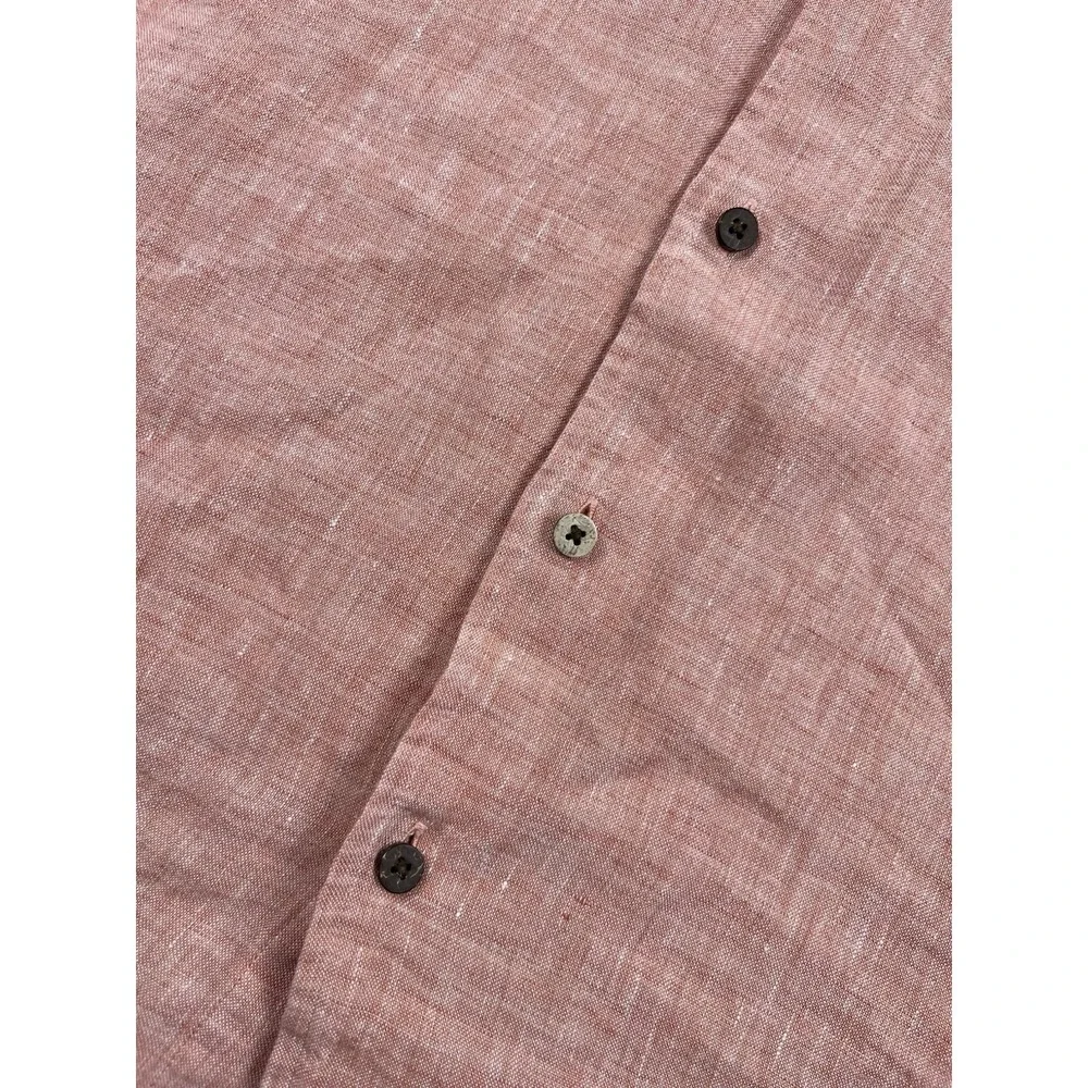 Jos A Bank Shirt Men's Medium Linen & Modal Blend Pink & Turquoise Short Sleeve